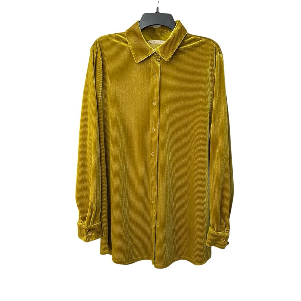 Soft Surroundings Women's L Gold Metallic Velvet Ribbed‎ Boyfriend Tunic Shirt